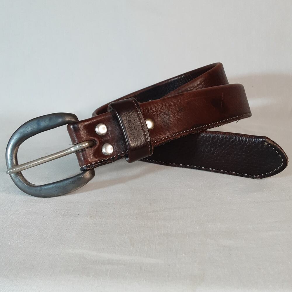 💎Canada Distressed Full Grain Leather Fold Over Belt Medium Waist Carob Brown